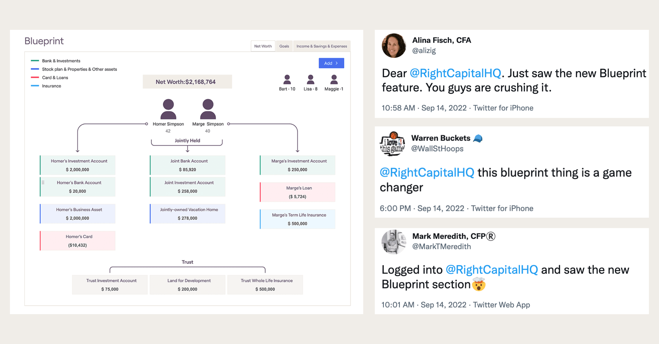 RightCapital's Blueprint screenshot with tweets talking about how it's a game changer