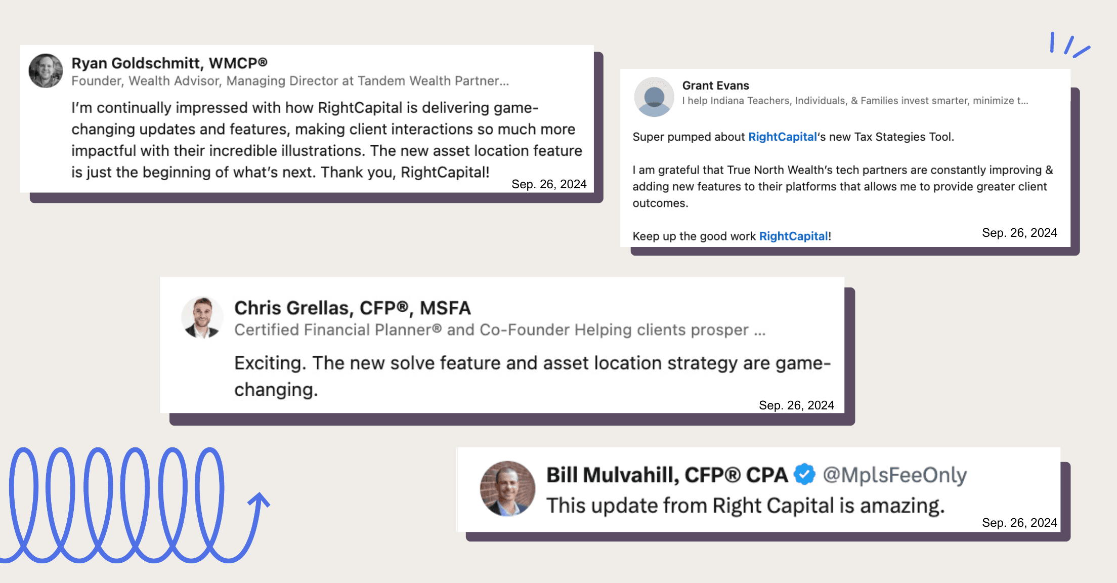 Social media posts about RightCapital's tax strategies tool, launched September 2024