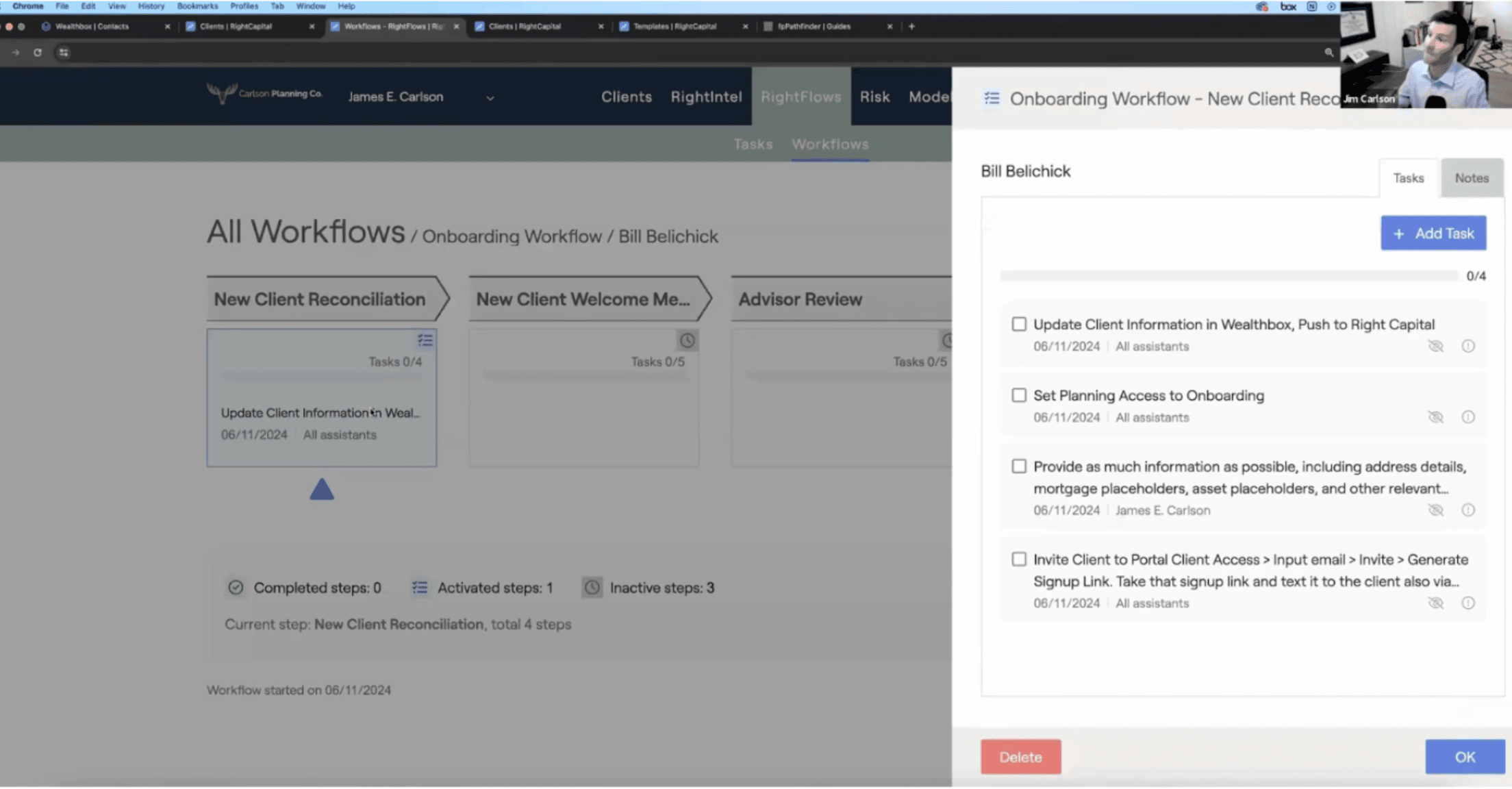 Jim Carlson screenshare during RightCapital RightFlows onboarding process