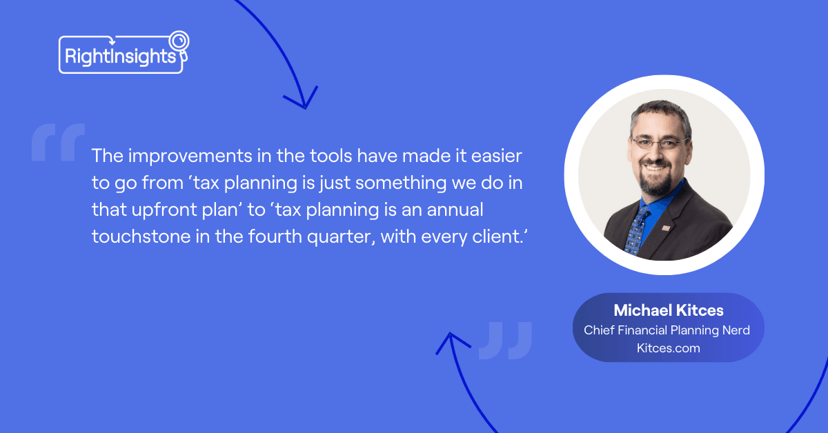 Michael Kitces quote, "The improvements in the tools have made it easier to go from ‘tax planning is just something we do in that upfront plan’ to ‘tax planning is an annual touchstone in the fourth quarter, with every client."